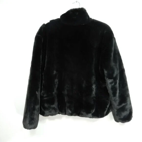 NIKE Faux Fur Plush Swoosh Teddy JACKET Size L Oversized Black Fossil Logo NEW - Picture 9 of 12